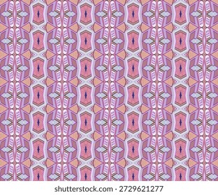Padrão geométrico pastel sem costura com azulejos repetitivos, simetria suave, formas decorativas, textura abstrata e fundo colorido para design têxtil.