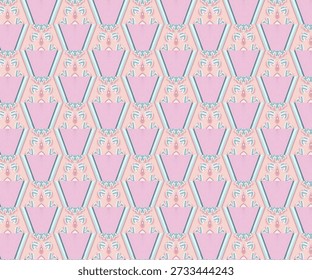 Patrón geométrico pastel sin fisuras con tonos rosados suaves, Formas abstractas, diseño de triángulo repetido, fondo mínimo para uso decorativo moderno.