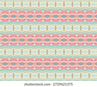 Padrão de faixa geométrica pastel sem costura com simetria decorativa, fundo abstrato ideal para têxtil, papel de parede, tecido, padrão, design.