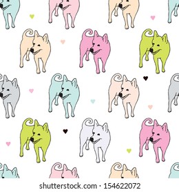 Seamless pastel hand drawn doodle dogs illustration background pattern in vector