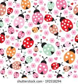 Seamless Pastel Kids Lady Bug Polka Dot Illustration Background Pattern In Vector