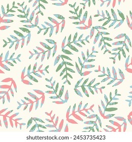 seamless pastel leaves pattern on cream background. watercolour red,green leaf pattern for 4 colours used on textiles purpose.