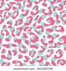 Seamless pastel leopard pattern design, animal pink, white and mint blue tile print background