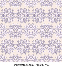 Seamless pastel minimalistic pattern of circular ornate elements. Vintage seamless baroque wallpaper. Fashion textile design. Vector illustration.