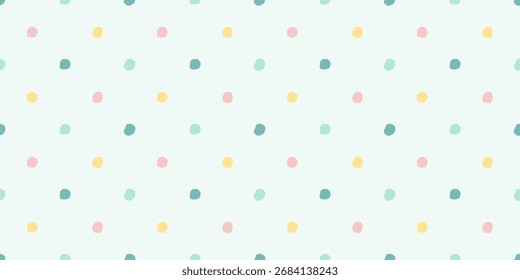 Seamless pastel mint polka dot vector pattern in hand-drawn style for fabric, wallpaper, and wrapping paper