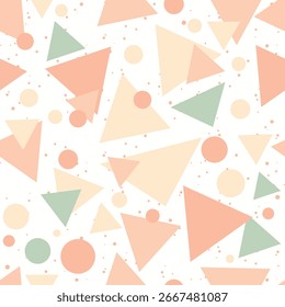 Triângulos de sobreposição pastel contínuo e padrão de ponto polka em cores retro suaves. Fundo bonito, simples para têxteis, papel de parede, papel de embrulho, ou decoração, não ai.