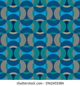 Seamless pastel pattern in 60s style. Template for fabric. Stylish background for cards. Wrapping paper pattern. Blue, beige, olive color. Textile design. Fashionable color combinations. Vector.
