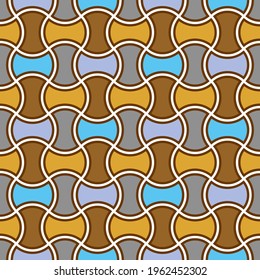 Seamless pastel pattern in 60s style. Template for fabric. Stylish background for cards. Wrapping paper pattern. Brown, blue, beige, grey. Textile design. Fashionable color combinations. Vector.