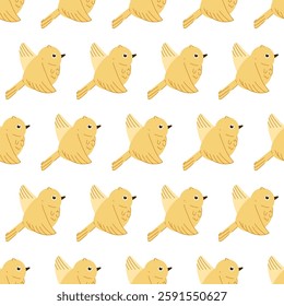 Seamless pastel pattern of bright birds. A spring painting on a white isolated background. Image for wallpaper, clothing, banners, postcards