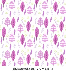 A seamless pastel pattern featuring leaves, soft sprigs, and tiny blooms. Ideal for textiles, wallpaper, and crafts