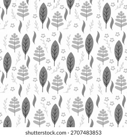 A seamless pastel pattern featuring leaves, soft sprigs, and tiny blooms. Ideal for textiles, wallpaper, and crafts