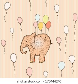 Seamless pastel pattern with flying elephant