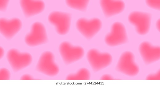 Seamless pastel pattern with soft mesh gradient pink hearts on a light background. Dreamy blurred texture with romantic Valentines Day mood, perfect for fabric, wallpaper, wrapping paper, and cards.