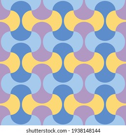 Seamless pastel pattern. Template for fabric or wrapping. Textile design. Optical illusions. Pastel colors. Modern textile. Geometric. Stylish background for cards. Blue, purple, yellow.