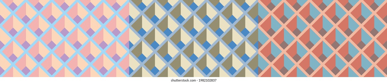 Seamless pastel pattern. Template for fabric or wrapping. Textile design. Optical illusions. Pastel colors. Modern textile. Geometric. Art Deco stylish background for cards. Vector.
