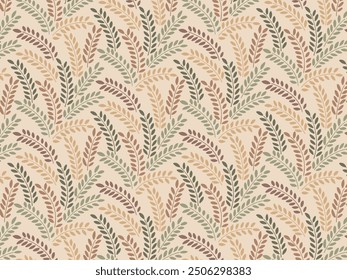 Seamless pastel pattern of tree branches with leaves, plant. Decorative Elements for Decoration. Hand drawing doodles of vector botanical elements. 