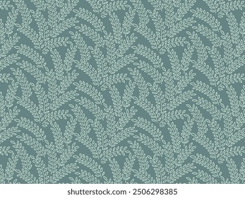 Seamless pastel pattern of tree branches with leaves, plant. Decorative Elements for Decoration. Hand drawing doodles of vector botanical elements. 