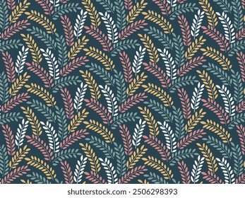 Patrón pastel sin fisuras de ramas de árbol con hojas, planta. Elementos decorativos para la decoración. Dibujo a mano garabatos de Elementos botánicos de Vector. 