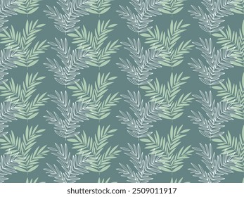 Seamless pastel pattern of tree branches with leaves, plant. Decorative Elements for Decoration. Hand drawing doodles of vector botanical elements. 