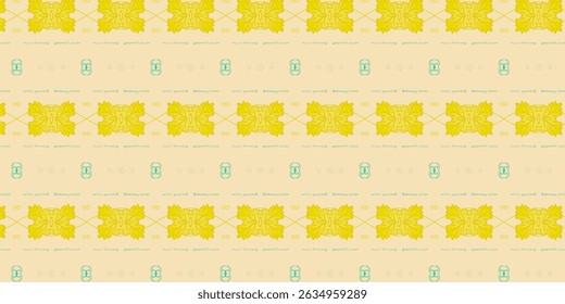 Seamless Pastel Pattern with Yellow Florals and Mint Accents on Soft Beige