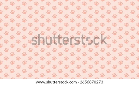 Seamless pastel paw print pattern on light peach background. Cute pink dog and cat footprints, perfect for pet fabric, baby products, nursery decor, animal-themed wrapping paper, and crafts