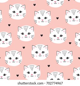 seamless pastel peach pink white cat pattern vector illustration