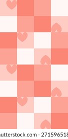 Padrão de gingham rosa pastel sem costura com pequenas ilustrações de coração organizadas em um layout vertical suave. Plano de fundo vetor para Valentine, decoração infantil, tecido e papel de parede.