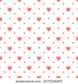 Seamless Pastel Pink Heart Motif Pattern on White Background for Valentine's Day Design, Love-Themed Projects and Wedding Decor. Vector illustration.