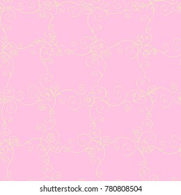 Seamless pastel pink pattern with hand-drawn strips of curls, spirals and waves 