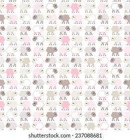 Seamless pastel pink pattern with sheep