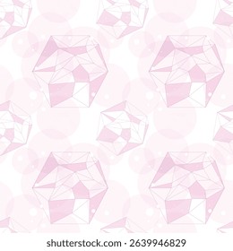 Seamless pastel pink polyhedron pattern, geometric mesh, light background, modern abstract vector wallpaper
