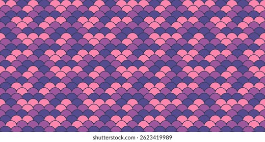 Seamless pastel pink and purple scales pattern.  Perfect for textile design, website backgrounds, or playful branding. This repeating geometric texture offers a sophisticated yet whimsical aesthetic.