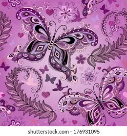 Patrón vintage rosa pastel sin costuras con mariposas (Vector eps 10)