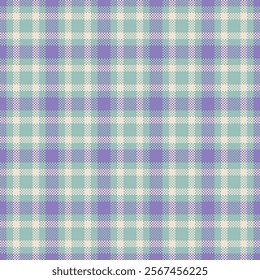 Seamless pastel plaid pattern. Soft teal, purple, and cream tones create a gentle, versatile design ideal for textile prints, website backgrounds, or stationery.