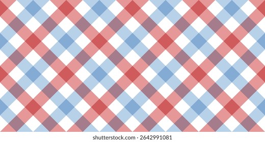 Seamless pastel red and blue gingham pattern inspired by American Independence Day. Light and cheerful checkered design perfect for summer parties and July 4th crafts. Ideal for fabrics, backgrounds, 