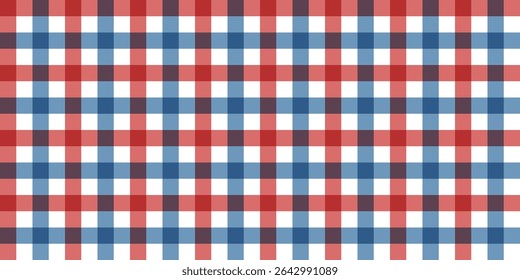 Seamless pastel red and blue gingham pattern inspired by American Independence Day. Light and cheerful checkered design perfect for summer parties and July 4th crafts. Ideal for fabrics, backgrounds, 