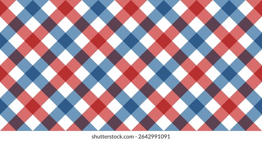 Seamless pastel red and blue gingham pattern inspired by American Independence Day. Light and cheerful checkered design perfect for summer parties and July 4th crafts. Ideal for fabrics, backgrounds, 