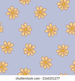 Seamless pastel retro style hand drawn floral pattern. High detailed flower 70s style texture. Vector illustration