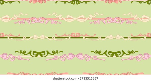 Patrón de borde de cinta pastel sin fisuras en verde salvia y rosa