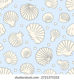 Padrão de concha de pastel sem costura com motivos marinhos costeiros para tecidos, papel de parede, embrulho e projetos de berçário