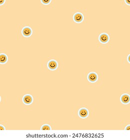 Cara de sonrisa pastel sin costuras o patrón de cara feliz. Lindo círculo de sonrisa de dibujos animados. Textura para tarjeta, tela, envoltura, textil, Fondo de pantalla, fondo, gif de papel, bufanda y caja del teléfono.