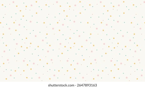 Seamless pastel star pattern with pink, yellow, teal, and orange stars on cream background. Cute celestial vector design for nursery decor, kids fabric, wrapping paper, or kawaii digital projects.