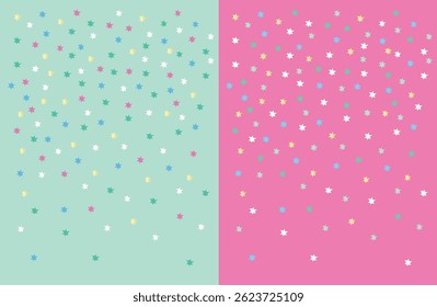 Patrones de dispersión de estrellas en colores pastel sin costuras sobre fondos de color verde menta y rosa