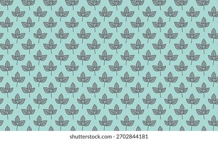 Seamless pastel teal background with a repeating pattern of stylized grey leaves. Perfect for textile design, website backgrounds, or as a subtle natureinspired texture.
