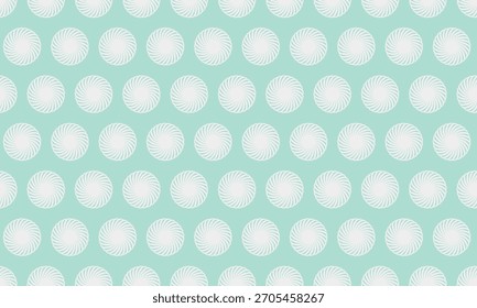 Padrão azul-petróleo pastel sem costura com círculos espirais brancos repetitivos.  Perfeito para fundos, têxteis ou design de site. Evoca sentimentos de calma e serenidade.