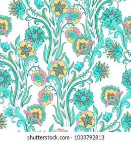Seamless pastel vector floral pattern on white background
