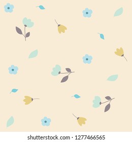 Seamless pastel-toned vector pattern for fabric with flowers and leaves, envelope, paper, gift-wrap, invitation letter background