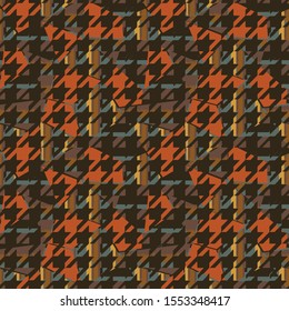 Seamless patch glen plaid pattern. Tweed check plaid abstract tartan plaid background texture in nearly brown,  terra, and coral red for jacket, skirt, trousers, or other modern autumn textile design.