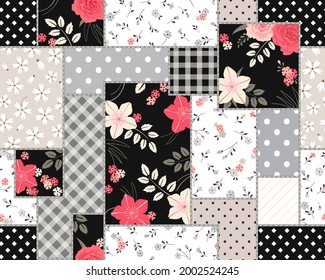 
Seamless Patchwork Background. Decorative pattern with floral and geometric ornaments.