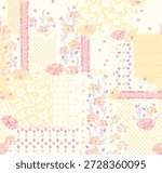 Seamless patchwork background with flowers and leaves. Persian medieval motifes design. Vector decorative ornamental pattern.Decorative patchwork pattern with various ornaments.